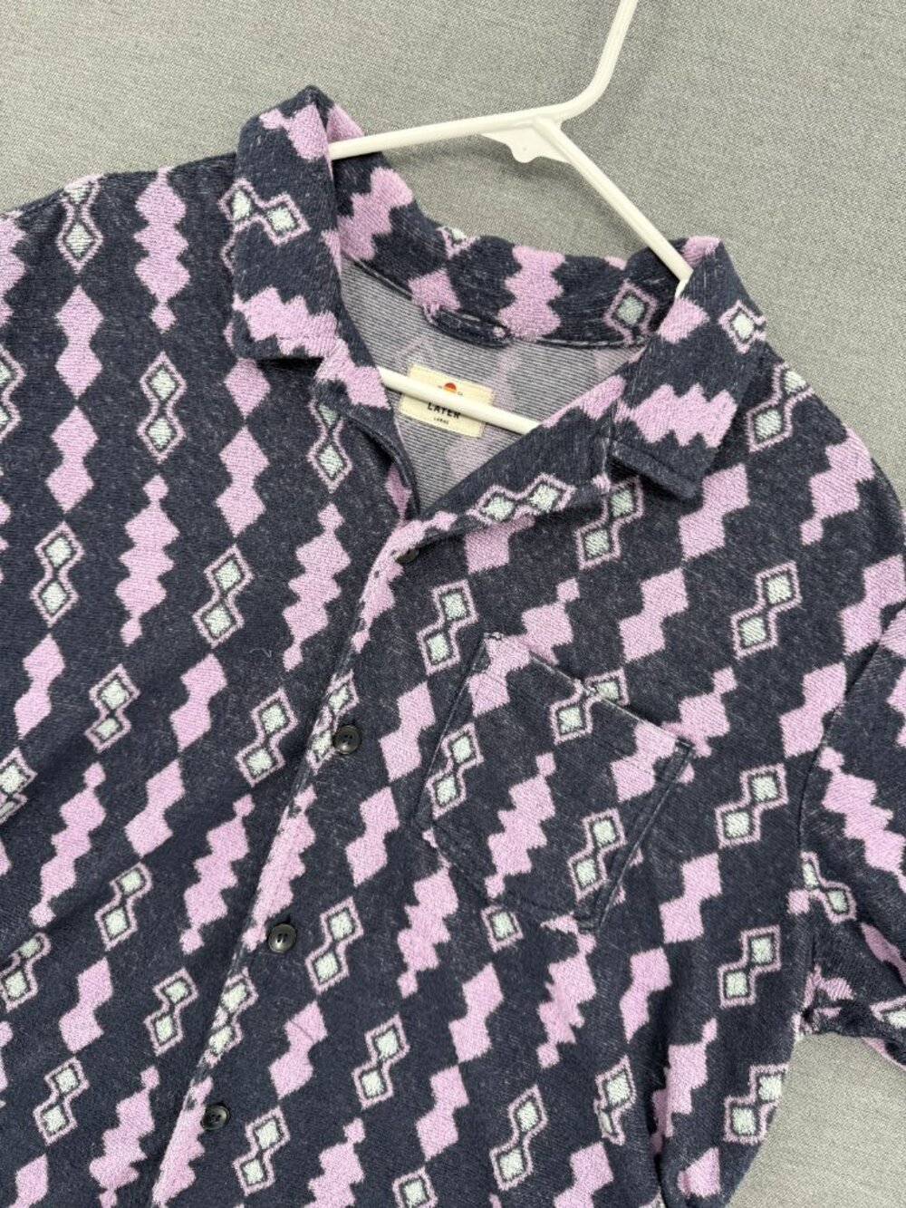 Marine Layer Azte Terry Cloth Shirt Mens L Aztec Geometric Resort